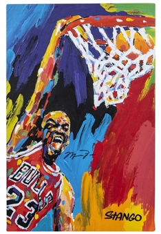 Michael Jordan Original John Stango 18 x 28 Acrylic On Canvas Painting (UDA)